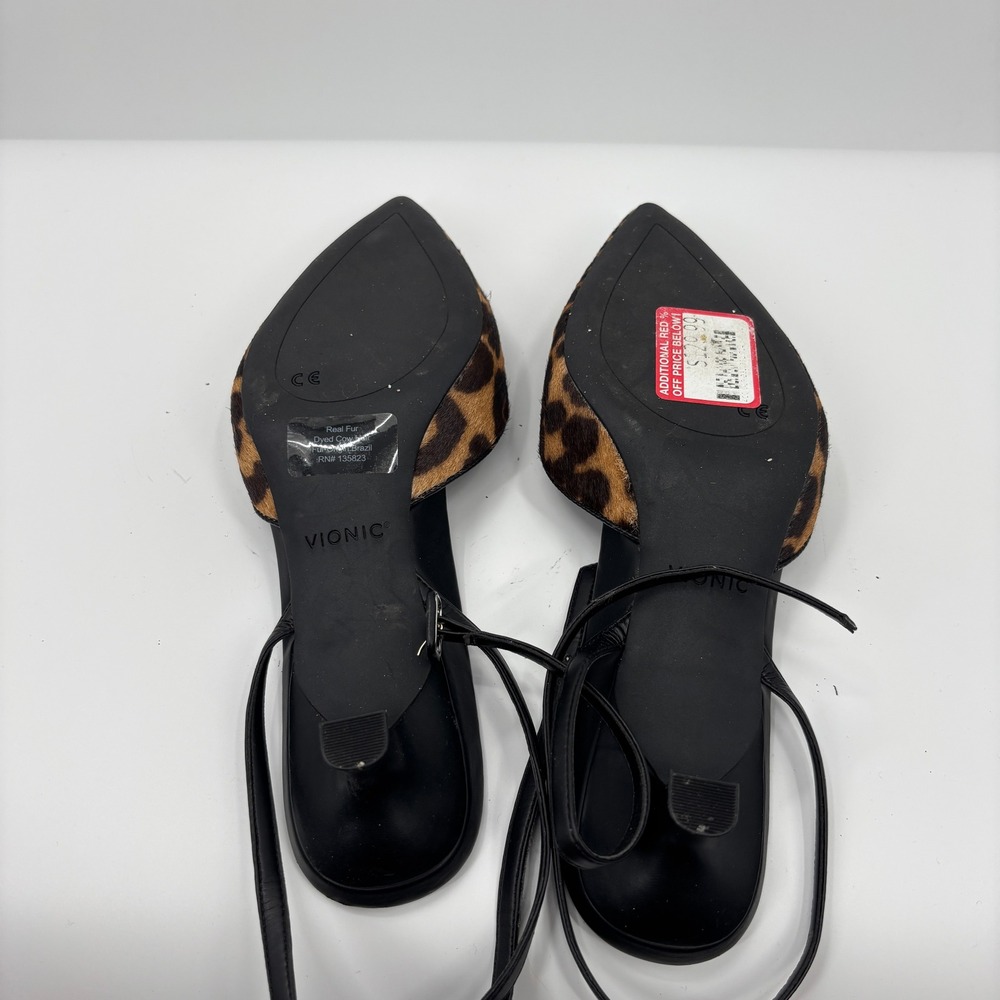 Vionic Leopard Calf Hair Pointed Toe Slingback Ankle Strap Kitten Heels Womens 9 - Picture 6 of 7